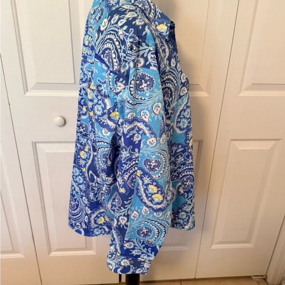 Ruby Rd. Blue and Turquoise Paisley Button-Down Shirt - Picture 7 of 12